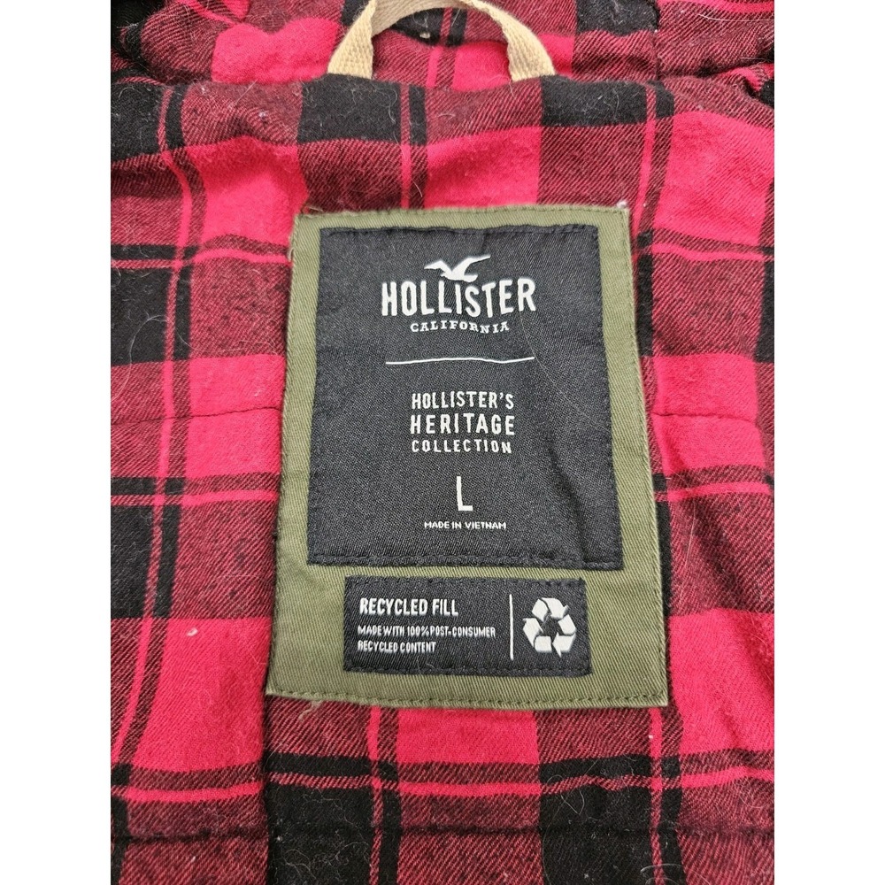 Hollister Women's Utility Jacket Fur Hood Plaid Interior Green Coat Size Large - Picture 9 of 11